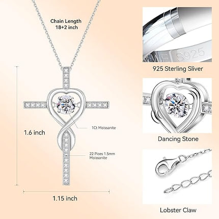 Moissanite Cross Necklace for Women,Floating Lab Diamond Crucifix Pendant Chain for Men,Religious Cross Jewelry S925 Sterling Silver Necklace Gifts for Valentine's Day Women