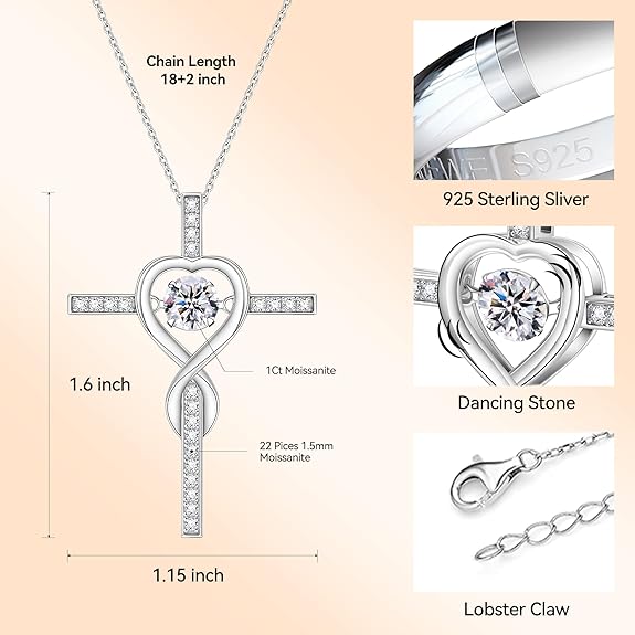 Moissanite Cross Necklace for Women,Floating Lab Diamond Crucifix Pendant Chain for Men,Religious Cross Jewelry S925 Sterling Silver Necklace Gifts for Valentine's Day Women
