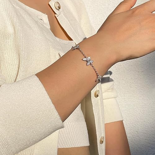 Butterfly, Evil Eye Bracelets for Women Girls 18K Gold Plated with Cubic Zirconia