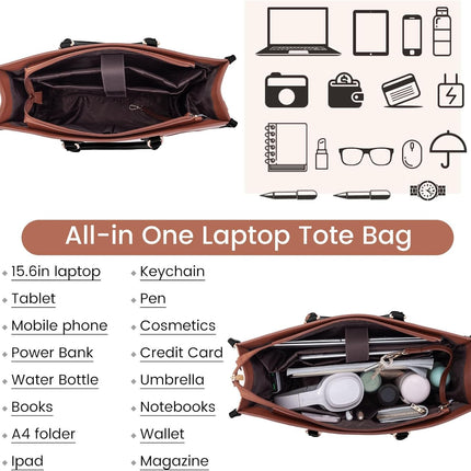 LOVEVOOK Laptop Tote Bag for Women 15.6 Inch Canvas Work Bag with Clutch Purse, Large Capacity Lightweight Computer Bag, Waterproof Briefcase Shoulder Handbag, Ideal for Work, Travel, Office