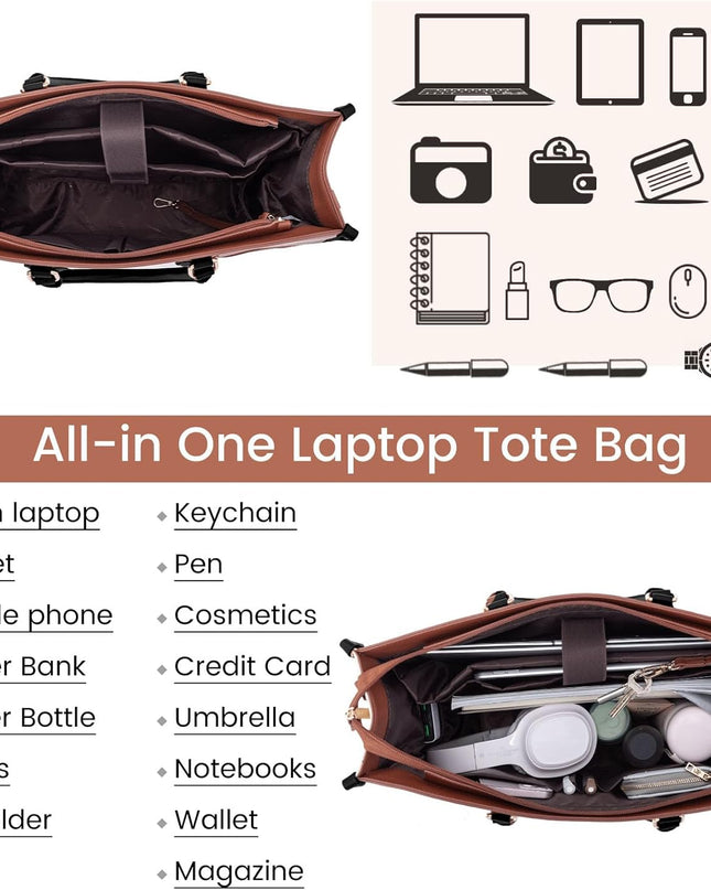 LOVEVOOK Laptop Tote Bag for Women 15.6 Inch Canvas Work Bag with Clutch Purse, Large Capacity Lightweight Computer Bag, Waterproof Briefcase Shoulder Handbag, Ideal for Work, Travel, Office