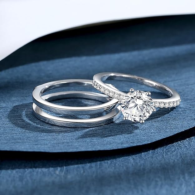 Moissanite Rings for Women Moissanite Bridal Ring Sets Wedding Band D Color VVS1 Round Cut S925 Sterling Silver Engagement Ring Anniversary Wedding Valentines