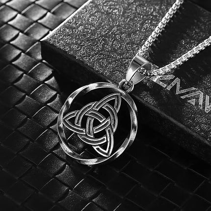 HZMAN Norse Symbol Celtic Trinity Knot Triquetra Pendant Stainless Steel Irish Necklaces for Men