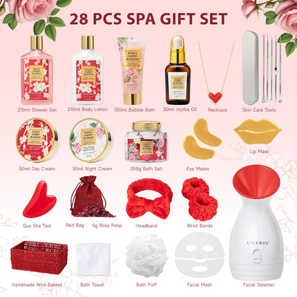 27Pcs Rose Spa Skin Care Gifts Set, Bath Set, Spa Gift Baskets for Women