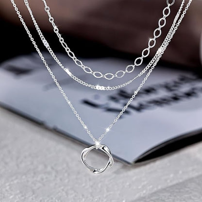 Silver Layered Necklaces for Women, Stackable Dainty Silver Choker Necklaces for Women Trendy Layering Circle Bar Pendant Chain Necklace Fashion Jewelry Set Gifts for Women Teen Girls