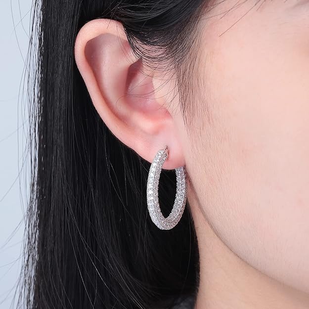 CiNily Hoop Earrings for Women Hypoallergenic, 14K Gold Plated 925 Sterling Silver Lightweight Mult-colors Crystal CZ Chunky Open Hoops Earrings Jewelry Gifts for Sensitive Ears 28mm/1.2"