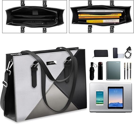 Alfheim Laptop Tote Bag for Women 15.6-16 inch Ladies Shoulder bag with Strap, Travel Business Large PU Leather Briefcase for Office