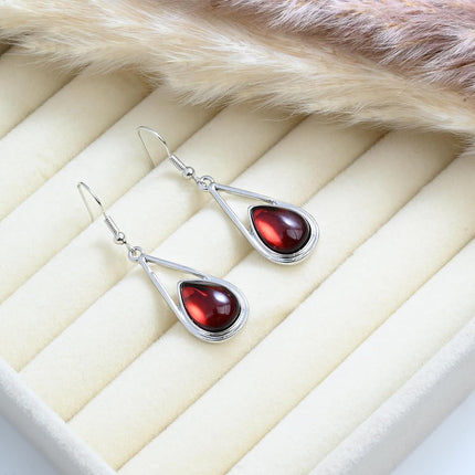 Ruby Gemstone Drop Dangle Earrings Red Teardrop Earrings with Silver Hook Crystal Earrings Birthstone Earrings for Women Trendy