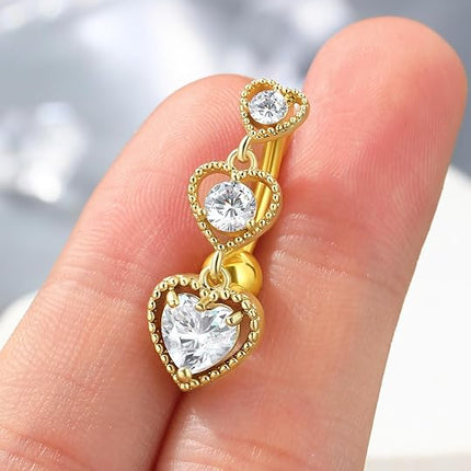 Agrewd Triple Heart Dangle Belly Button Rings 14G Reverse Belly Navel Rings