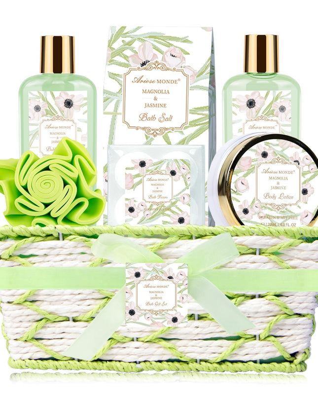 Spa Gifts for Women, Bath Sets for Women Gift, 7Pcs Spa Gift Set w/Shower Gel, Bubble Bath, Bath Salts, Bath Bomb, Body Lotion, Christmas Gifts for Women, Magnolia & Jasmine Bath Set