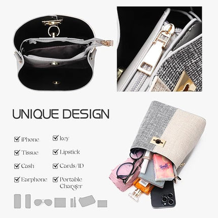 PINCNEL Cross Body Bag Purses for Women - PU Leather Crossbody Bucket Bag with Adjustable Shoulder Strap, Multiple Pocket