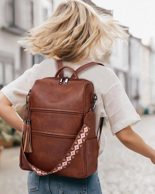 PU Leather Backpack Purse for Women, Multipurpose Design Shoulder Bag Handbags Convertible Fashion Travel bag with Wristlet