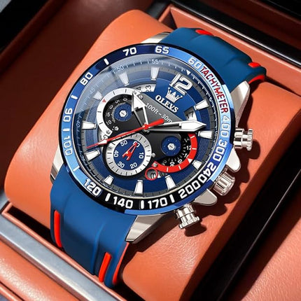 OLEVS Mens Watches Chronograph Waterproof Luminous Silicon Strap Multifunction Watches for Men Quartz Business Calendar Men Wrist Watch