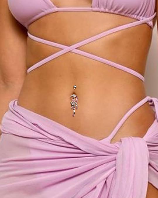 COCHARM Moon Dangle Belly Button Rings for Women 14g Belly Rings Dangling Cute Nave Rings Boho Belly Navel Piercing Jewelry