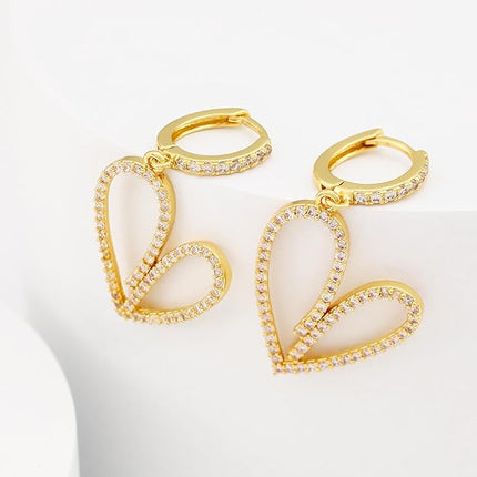 Dainty Gold Huggie Hoop Earrings Dangle Drop 18K Gold Filled Chunky Dangling Earrings Hypoallergenic Earrings with CZ Dainty Earrings for Women