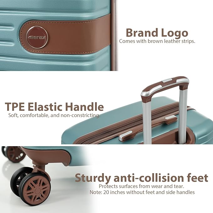 Merax Hardshell Luggage Sets 4 piece Lightweight Suitcases With Wheels TSA Lock Expandable (only 24”/28”) ABS Large Luggage Set(Blue)