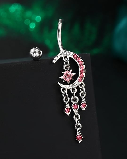 COCHARM Moon Dangle Belly Button Rings for Women 14g Belly Rings Dangling Cute Nave Rings Boho Belly Navel Piercing Jewelry