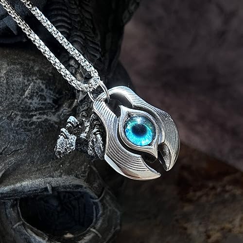 bahamut Mens Gothic Evil Eye Necklace for Men Women Scorpion Tigers Eye Amulet Pendant Goth Accessories Jewelry