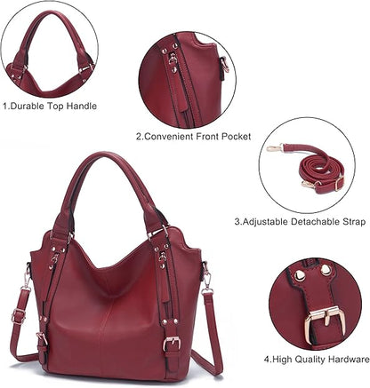 Soperwillton Purses for Women Large Shoulder Handbag Tote PU Leather Hobo Crossbody Bag Ladies Wallet Set 4pcs