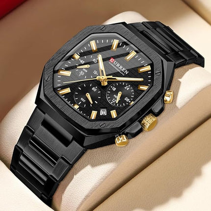 Luxury Watches for Men Dress Watch Mens Chronograph Analog Watch Men Stainless Steel Waterproof Watches 6-Hands Square Watches
