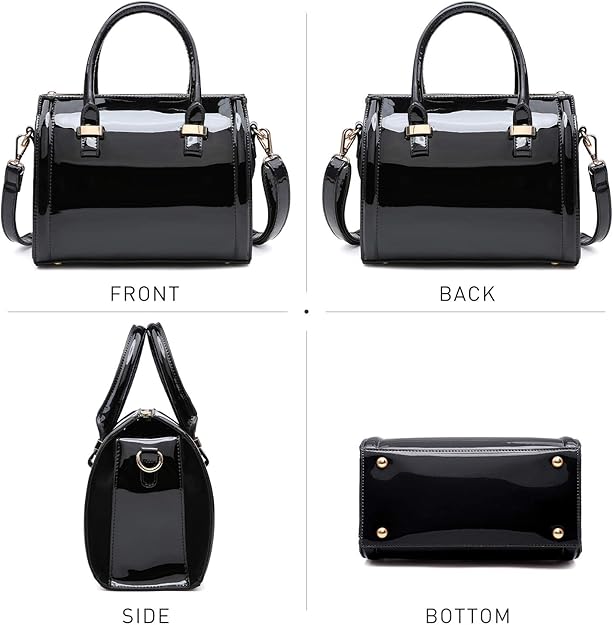 Shiny Patent Faux Leather Handbags Barrel Top Handle Purse Satchel Bag Shoulder Bag for Women