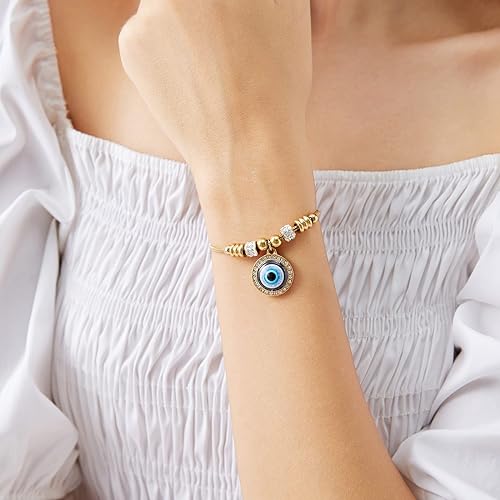 Gold Evil Eye Bracelets for Women 18k Gold Plated Adjustable Gold Evil Eye Charm Bracelet ojo Bracelet for Protection (Gold)