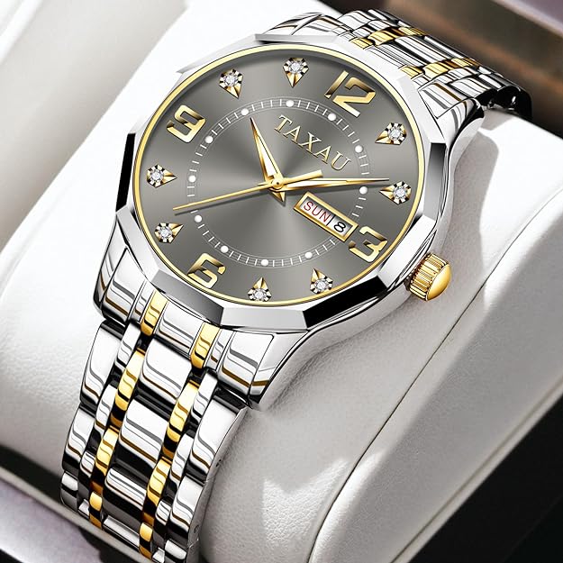 Mens Watches,Big Dial Watches for Men,Mens Stainless Steel Watches,Analog Quartz Watches Men,Waterproof Mens Watches,Roman Numerals Watches,Relojes para Hombre，Men Wrist Watches，Dress Watches