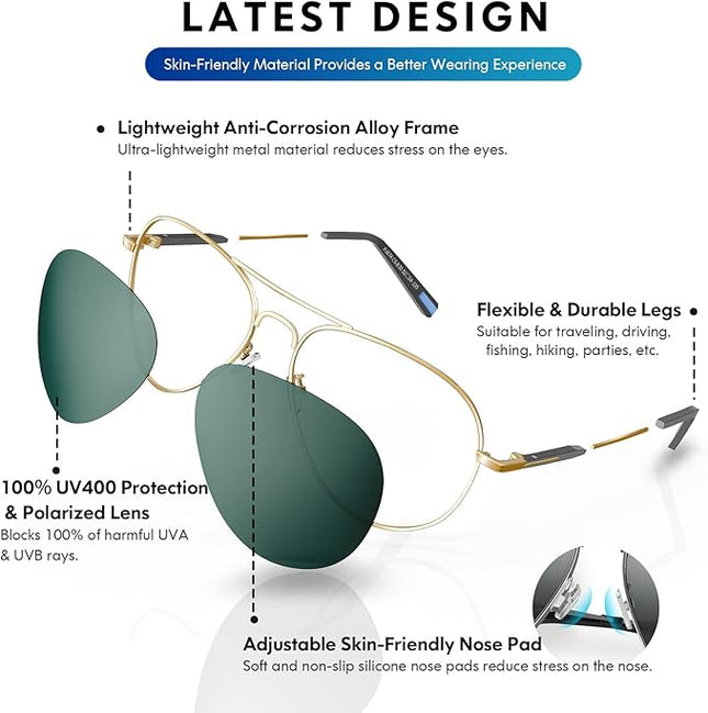 DADA-PRO Aviator Sunglasses for Men Polarized Retro Vintage Shades, Mirrored for Driving, UV Protection