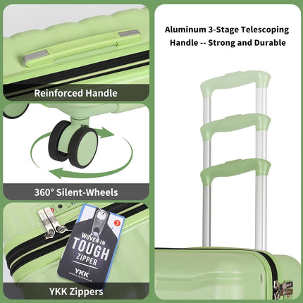 Lightweight Luggage with Spinner Wheels & YKK Zipper, 3-Piece Suitcase ABS+PC Hardside Luggage Set with TSA Lock, Light Avocado Green (20+24+28 inch)