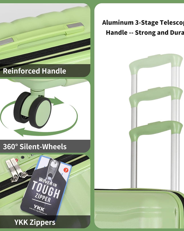 Lightweight Luggage with Spinner Wheels & YKK Zipper, 3-Piece Suitcase ABS+PC Hardside Luggage Set with TSA Lock, Light Avocado Green (20+24+28 inch)