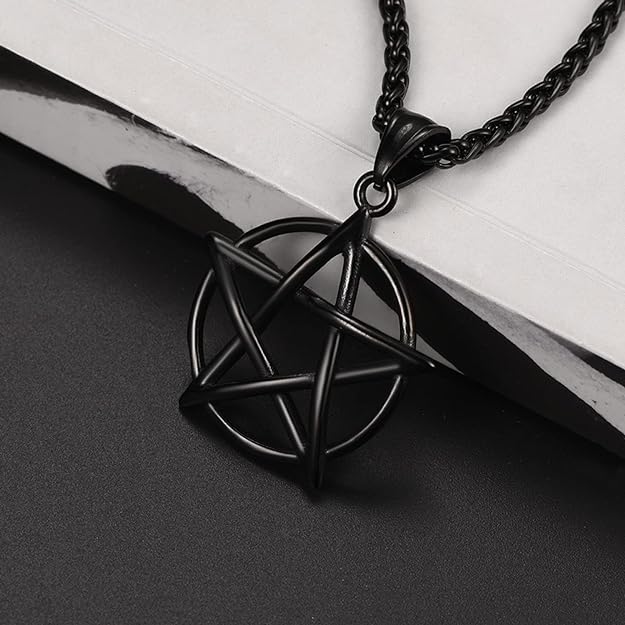 U7 Wiccan Necklace Pagan Pendant Men Women Stainless Steel/Black/18K Gold Plated Pentagram/Norse Viking/Raven Occult Necklaces