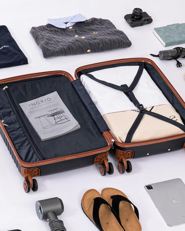 Unisex 5 Piece Luggage Sets with Spinner Wheels and Tsa Lock, Hardshell ABS Suitcase Set, Lightweight Hardside Waterproof Travel Suitcases for Men Women, 20", 24", 28" Black