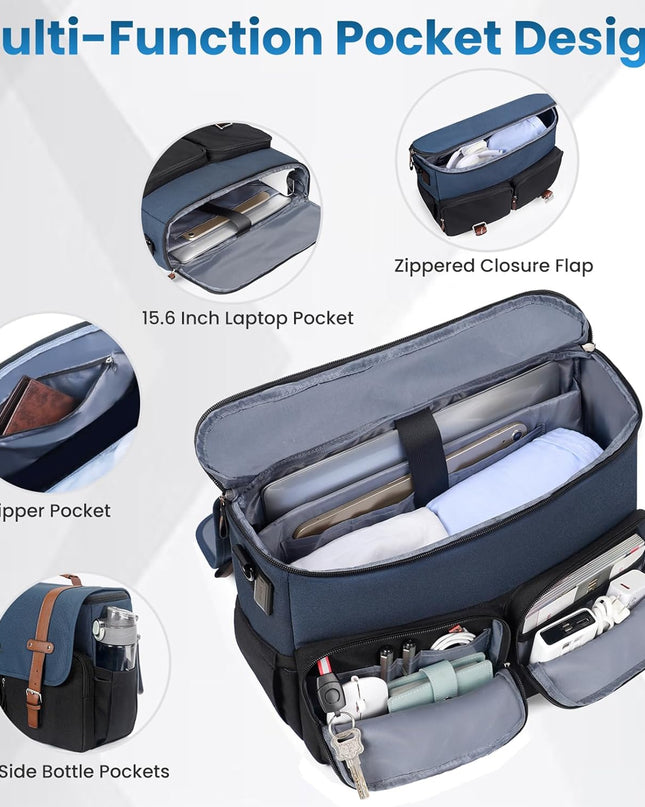 MATEIN Messenger Bag for School with USB Charging Port, Large Crossbody Satchel 15.6 inch Student College Laptop Bags with Shoulder Strap, Water Resistant Work Computer Briefcase for Office Commuting