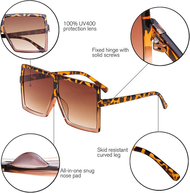 GRFISIA Square Oversized Sunglasses for Women Men Flat Top Fashion Shades