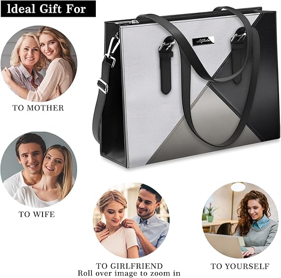 Alfheim Laptop Tote Bag for Women 15.6-16 inch Ladies Shoulder bag with Strap, Travel Business Large PU Leather Briefcase for Office