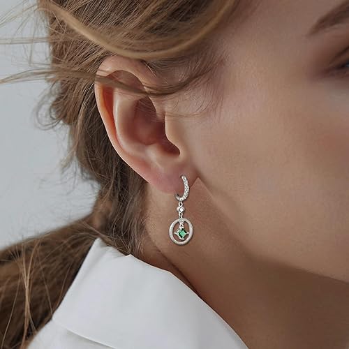 Silver Earrings for Women Trendy - Sterling Silver Hypoallergenic Drop Dangle Earrings Green Cubic Zirconia Dangling Earrings for Sensitive Ears Classic Fashion Earrings Gifts for Christmas Birthday