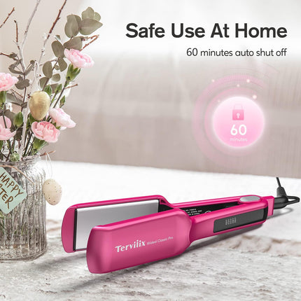 Terviiix Flat Iron Hair Straightener, 2 Inch Widest Ceramic Flat Iron for Hair, Professional Straightening Irons with Adjustable Temp, Fast Styling for Silky Smooth Hair, Dual Voltage, Auto Off, Pink