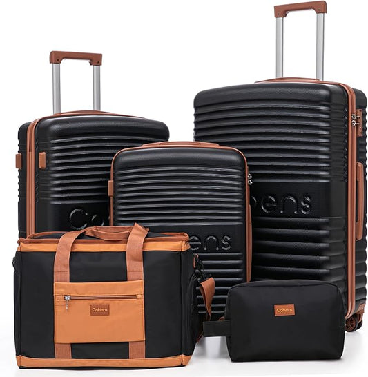 Unisex 5 Piece Luggage Sets with Spinner Wheels and Tsa Lock, Hardshell ABS Suitcase Set, Lightweight Hardside Waterproof Travel Suitcases for Men Women, 20", 24", 28" Black