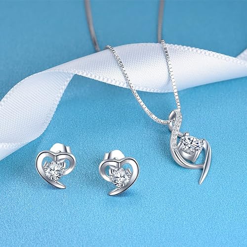 Silver Birthstone Necklace Bracelet Sets, Infinity Adjustable Jewelry Sets for Women, Crystal Pendant with Eternal Real Rose Flower Box, Anniversary/Birthday