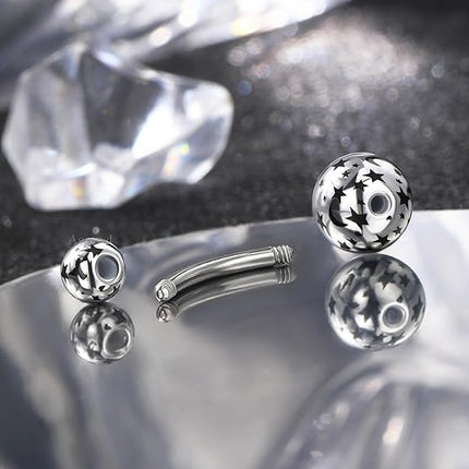 Silver Star Belly Button Rings 14G Acrylic Belly Navel Rings for Women Moon Cute Belly Piercing Jewelry Stainless Steel