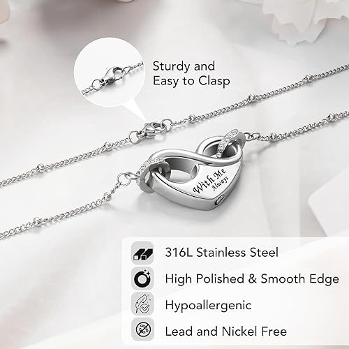 Dletay Infinity Cremation Urn Necklace for Ashes Heart Ash Necklace for Women Memorial Cremation Jewelry Ash Holder