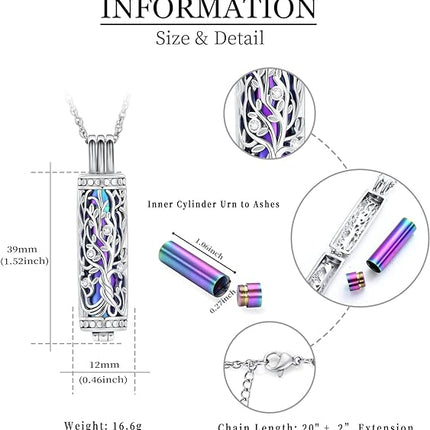 shajwo Cylinder Cremation Jewelry Tree of Life Urn Ashes Necklace for Women Vial Cremation Ash Pendant Loved One Memorial Jewelry