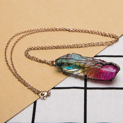 Bivei Tree of Life Copper Wire Wrapped Natural Quartz Necklace Reiki Healing Crystal Point Chakra Pendant Jewelry Gift for Women