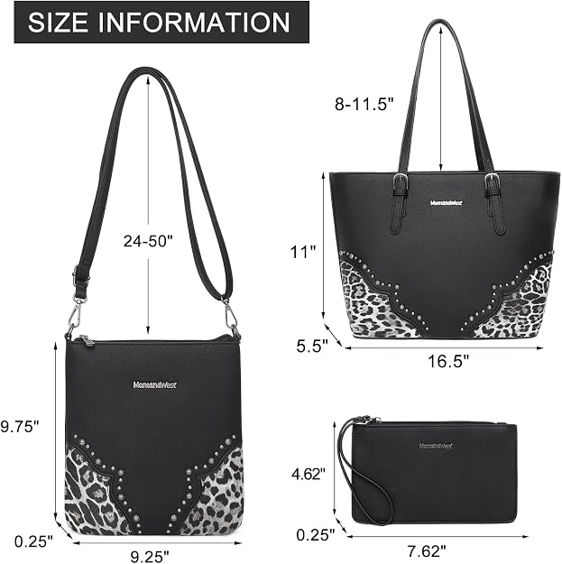 Montana West 3Pcs Tote Bag and Wallet Set Leopard Print Purses for Women Crossbody Satchel Handbags