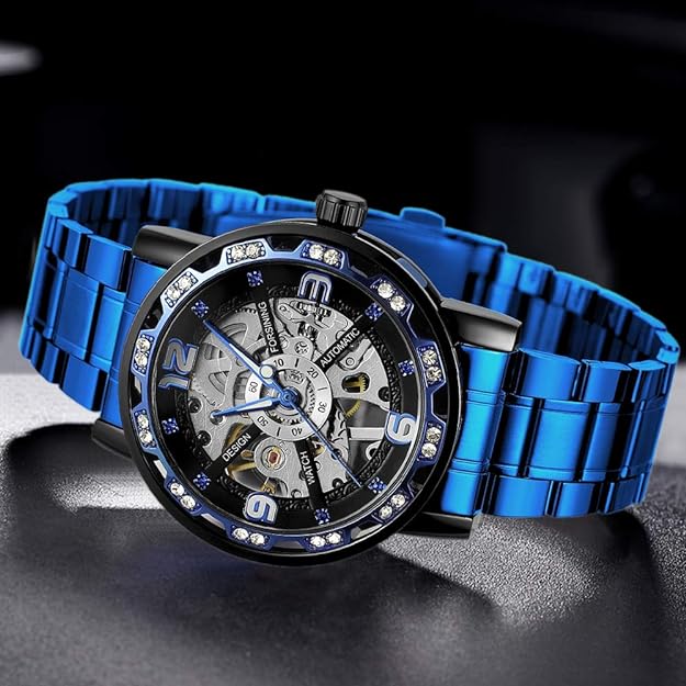 Transparent Fashion Diamond Luminous Gear Movement Royal Design Men Top Brand Luxury Male Mechanical Skeleton Wrist Watch