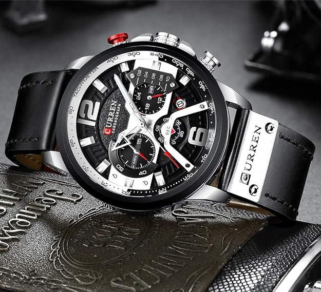 FANMIS Mens Luxury Watches Business Chronograph Dress Waterproof Leather Strap Analog Quartz Wrist Watch