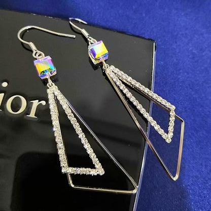 Platinum-Plated Color Change Multi-Teardrop Earrings Made with Aurora Borealis Swarovski Crystals