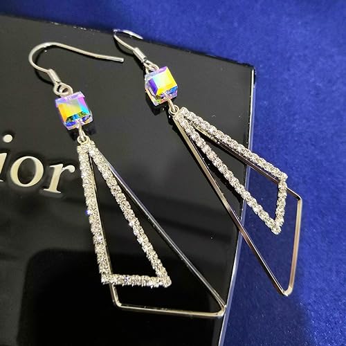 Platinum-Plated Color Change Multi-Teardrop Earrings Made with Aurora Borealis Swarovski Crystals