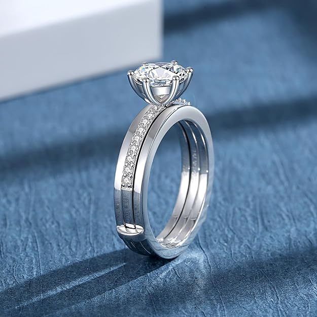 Moissanite Rings for Women Moissanite Bridal Ring Sets Wedding Band D Color VVS1 Round Cut S925 Sterling Silver Engagement Ring Anniversary Wedding Valentines