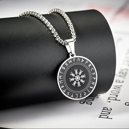 JINGMARUO Nordic Viking Rune Necklace Love Protection Strenght Courage Health Good Luck Viking Symbol Pendant Stainless Steel Viking Jewelry